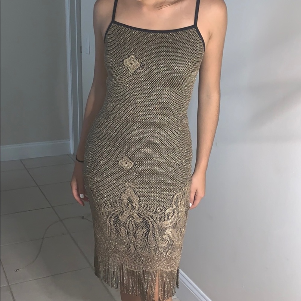 bodycon gold party open back dress